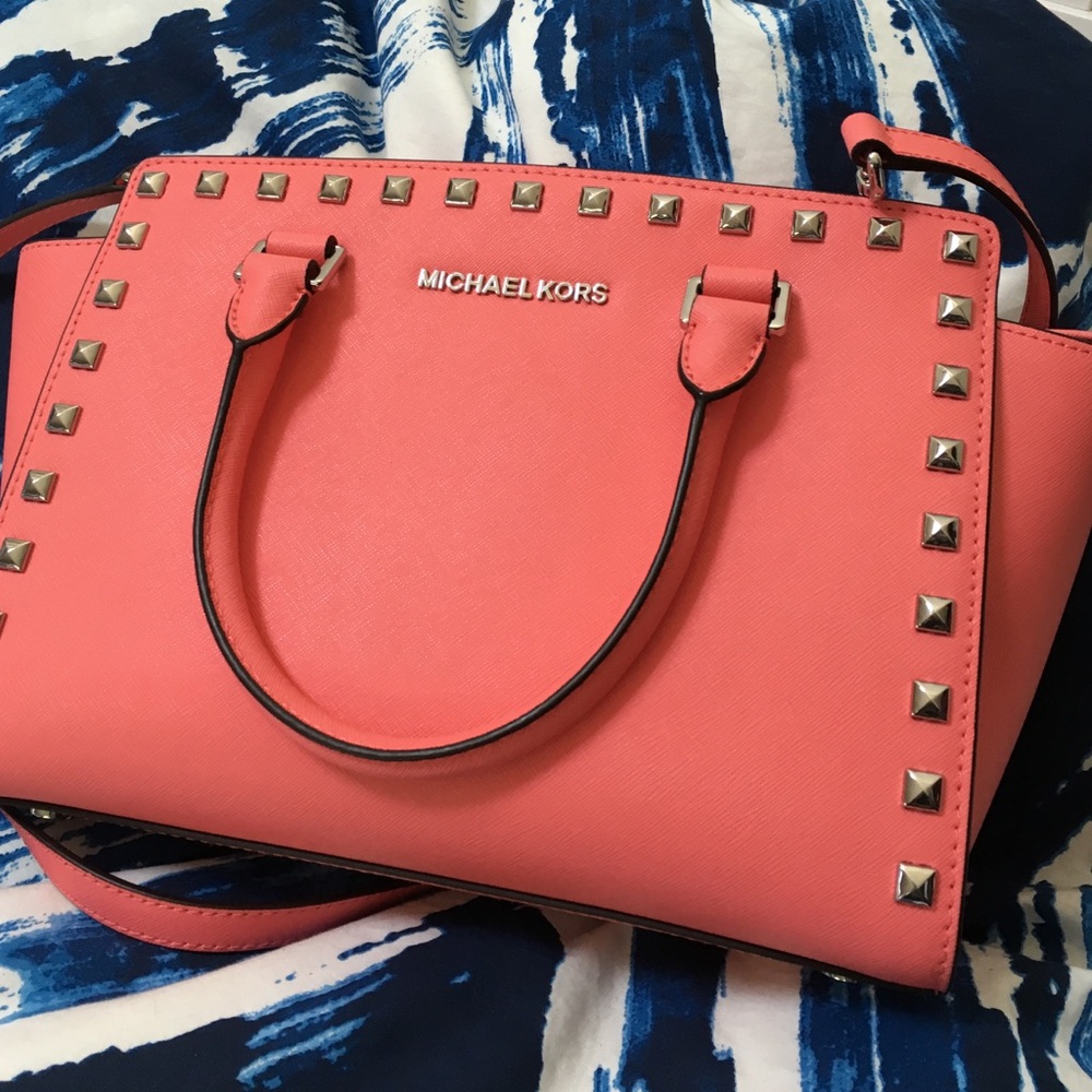MICHAEL Michael Kors Coral Pink Studded Satchel